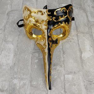 Black and Gold Carnivale Mask, Halloween Mask with Satin Ribbon